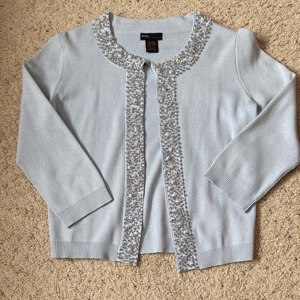 Grace Elements Light Blue Embellished Cardigan. Size S